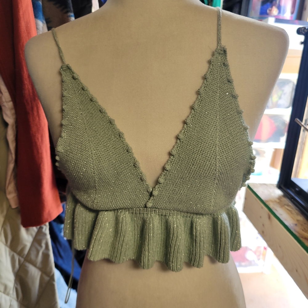 Zara Sage Green Knit Halter Top Women's Size Small‎